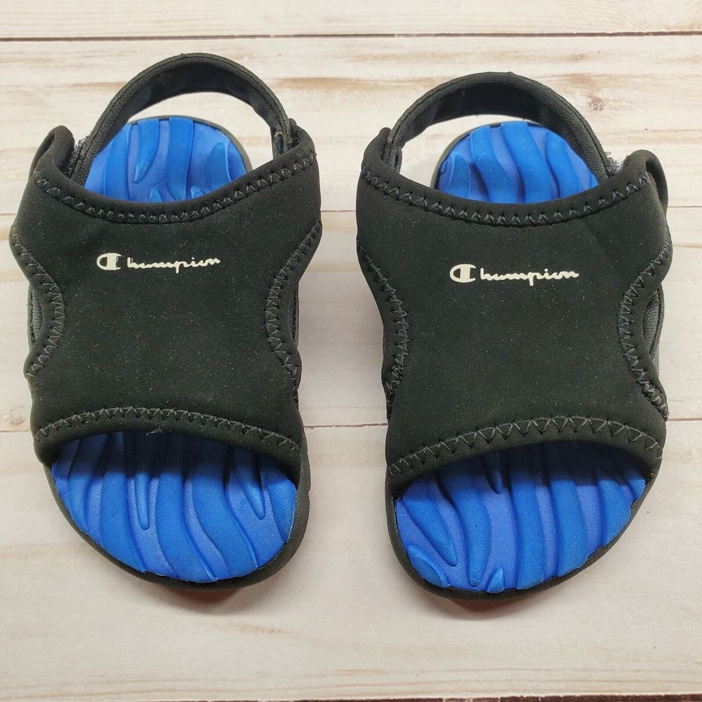 Champion Toddler Unisex 3W Water Shoes Open Toe Strap Easy Access Black Blue